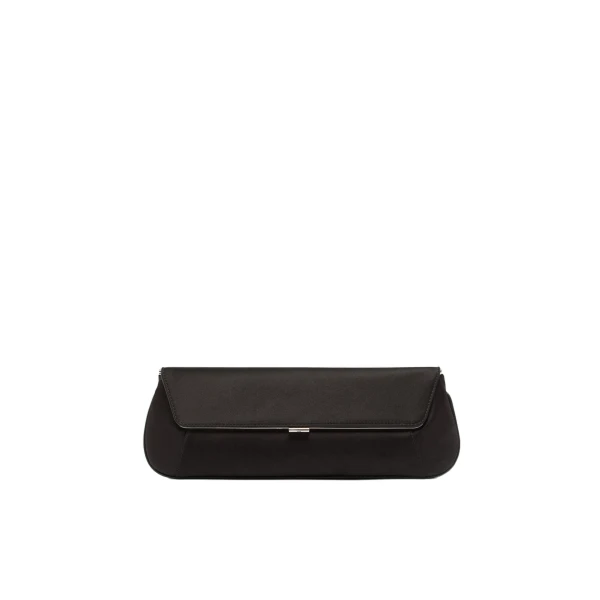 Amina Muaddi Ami Clutch in Black Satin