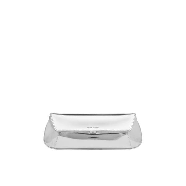 Amina Muaddi Ami Clutch in Silver Mirror