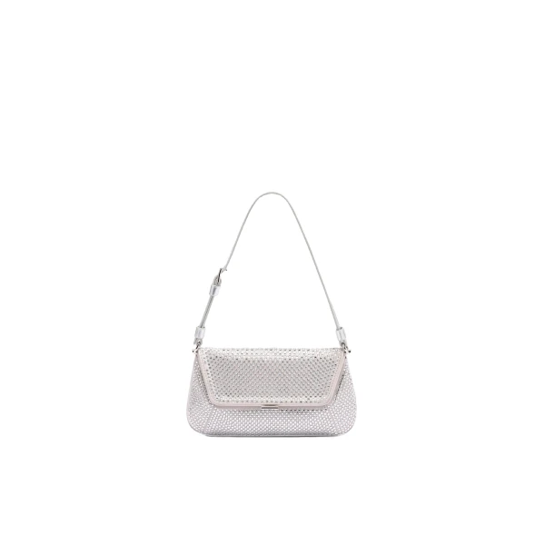 Ami Mini Crystal Shoulder Bag in Silver Satin and White Crystals