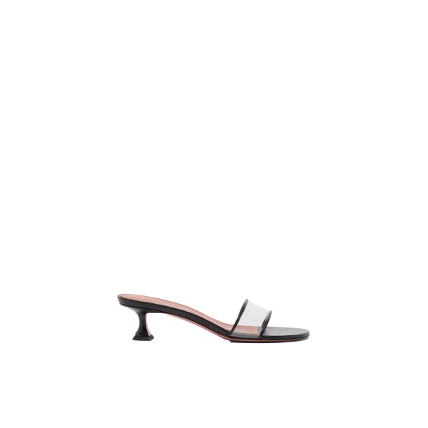 Amina Muaddi Andreea Glass Slipper 45 in Black Nappa and Transparent PVC