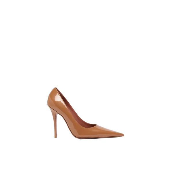 Amina Muaddi Barbara Pump 105 in Latte Pearly Patent
