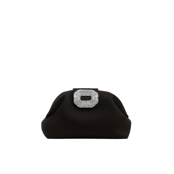 Amina Muaddi Camelia Clutch in Black Satin