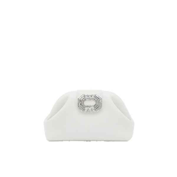 Amina Muaddi Camelia Clutch in White Nappa