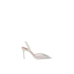 Amina Muaddi Camelia Lace Sling 90 in White Polka Dot Lace