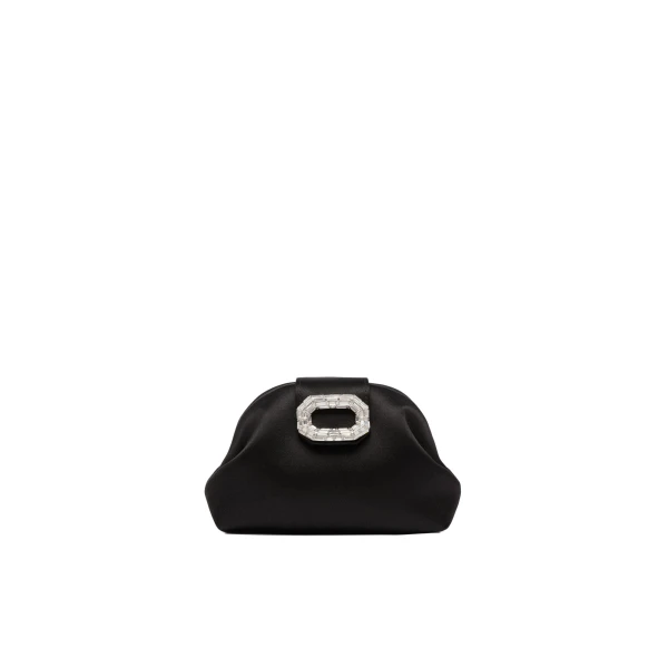 Amina Muaddi Camelia Micro Clutch in Black Satin