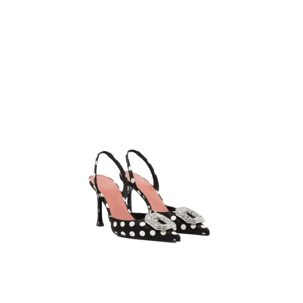Amina Muaddi Camelia Sling 90 in Black Polka Dot Satin, view 4