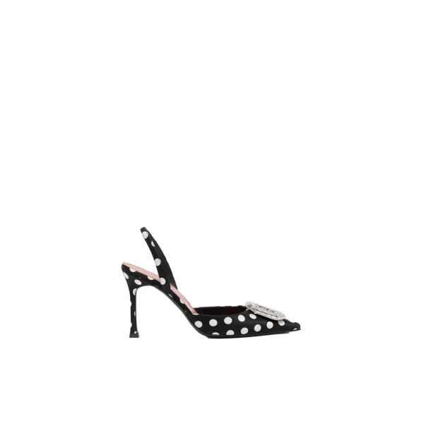 Camelia Sling 90 in Black Polka Dot Satin