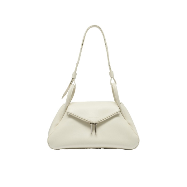 Amina Muaddi Gemini Shoulder Bag in Almond Nappa