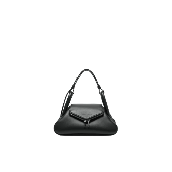 Amina Muaddi Gemini Small Shoulder Bag in Black Nappa
