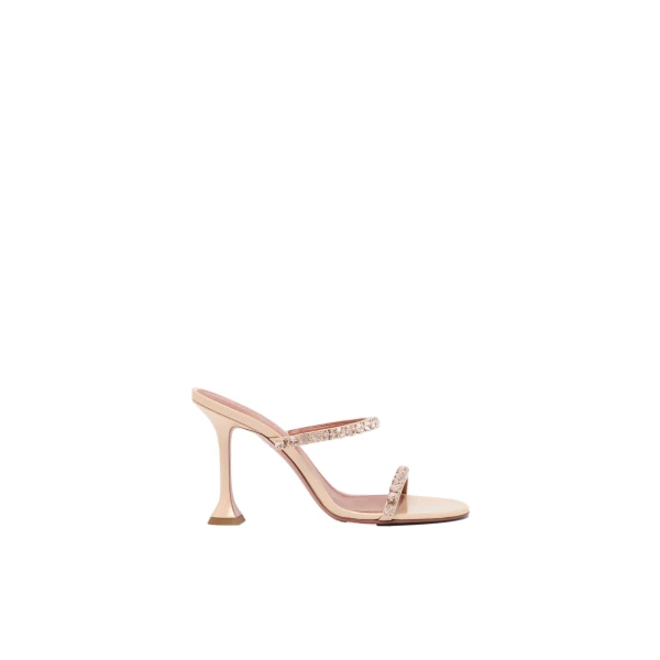 Gigi Slipper 95 in Pearly Champagne Patent and Gold Quartz Crystals