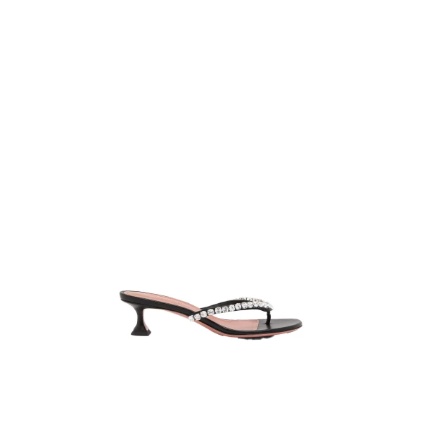 Gigi Thong Sandal 45 in Black Nappa and White Crystals
