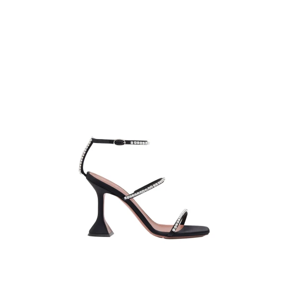 Gilda Sandal 95 in Black Satin and White Crystals