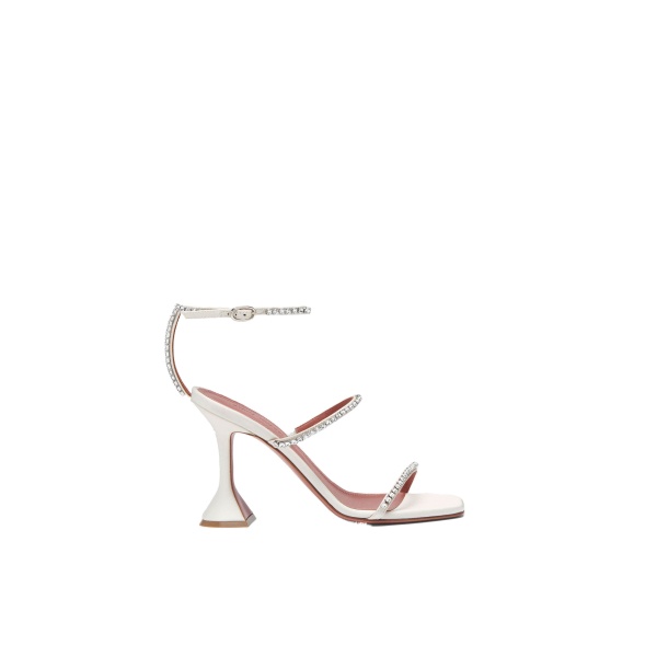 Amina Muaddi Gilda Sandal 95 in Ivory Satin and White Crystals