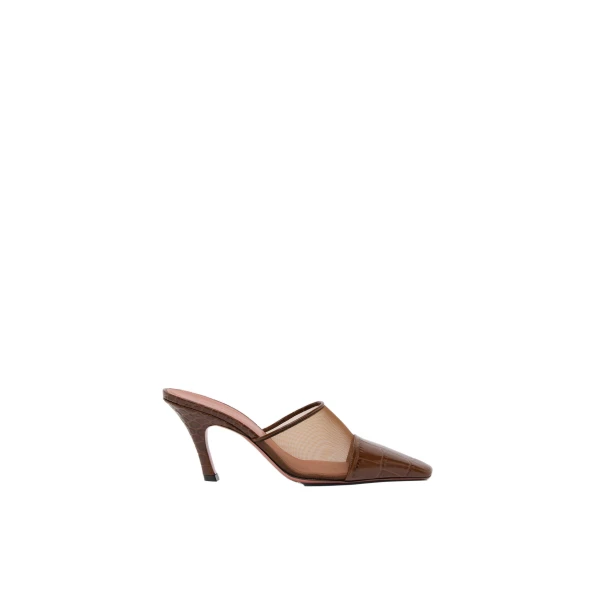 Jamie Mesh Mule 80 in Brown Tulle and Brown Printed Croc