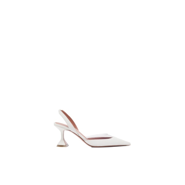 Amina Muaddi Lara Sling 70 in White Nappa and Transparent PVC