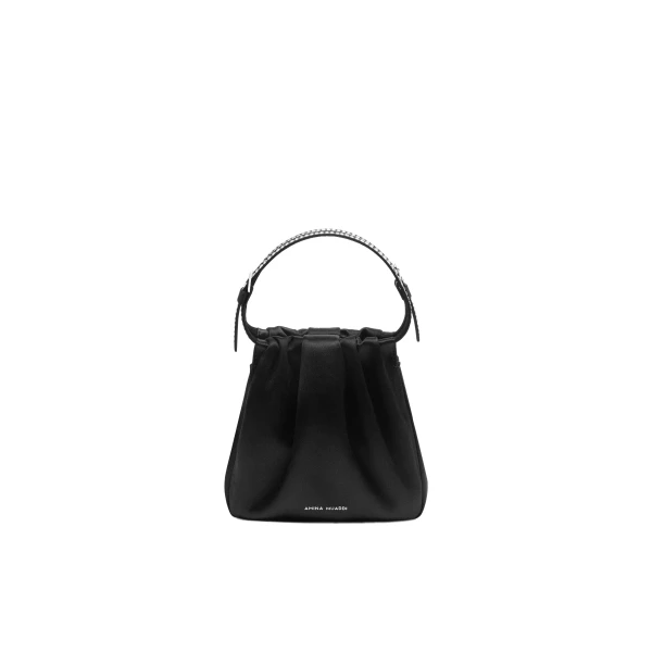 Vittoria Crystal Bag in Black Satin and White Crystals