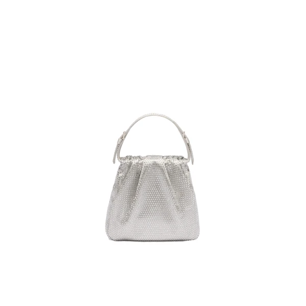 Vittoria Full Crystal Bag in Silver Satin and White Crystals