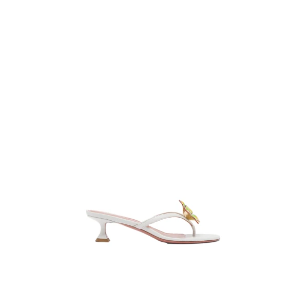 Vittoria Thong Slipper 45 in White Nappa and Enamel Flower