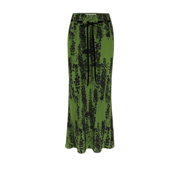 Camille Long Skirt in Delphinium Black on Green