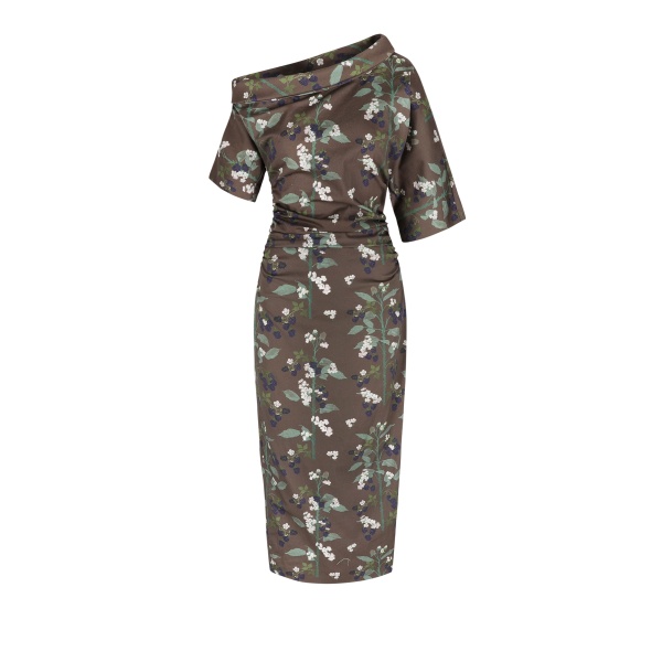 Bernadette Dress Bowery in Blackberry Branches Chocolate Brown | Dresses | Coveti