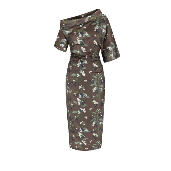 Bernadette Dress Bowery in Blackberry Branches Chocolate Brown | Dresses | Coveti