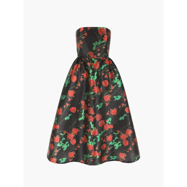 Dress Dette in Rosebranches Red on Black - Image 2