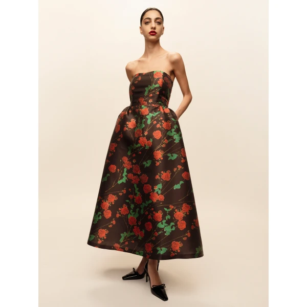 Dress Dette in Rosebranches Red on Black - Image 3