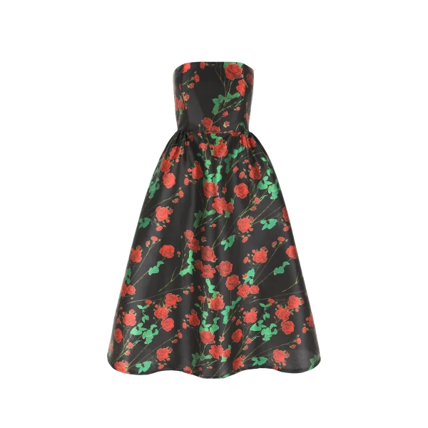 Bernadette Dress Dette in Rosebranches Red on Black | Dresses | Coveti