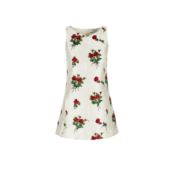 Dress Elliot Embroidered in Red Bouquet Embroidery on Cream