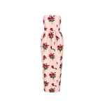 Bernadette Dress Lena Embroidered in Red Bouquet Embroidery on Pink | Dresses | Coveti