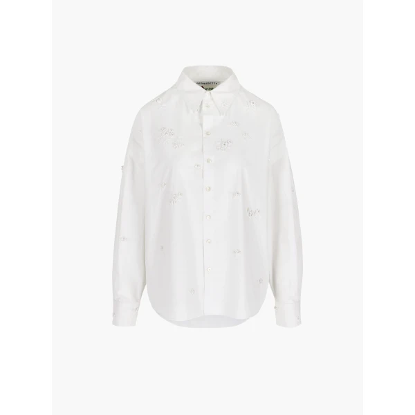 Everett Shirt Lingerie Embroidered in White Lingerie Rose Embroidery on Optic White - Image 2