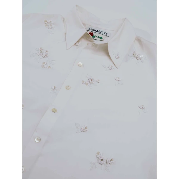 Everett Shirt Lingerie Embroidered in White Lingerie Rose Embroidery on Optic White - Image 5