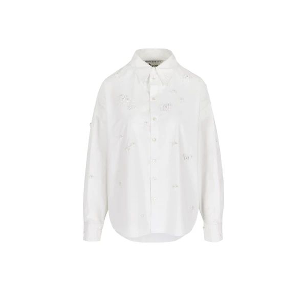 Everett Shirt Lingerie Embroidered in White Lingerie Rose Embroidery on Optic White