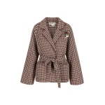 Bernadette Kallas Robe in Brown and Pink Gingham Knit | Knitwear | Coveti