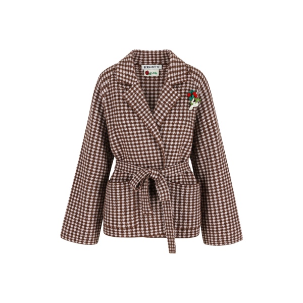 Bernadette Kallas Robe in Brown and Pink Gingham Knit | Knitwear | Coveti