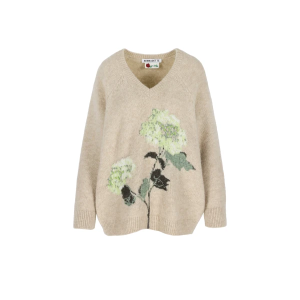 Kane Sweater in Mint Hydrangea Intarsia on Camel