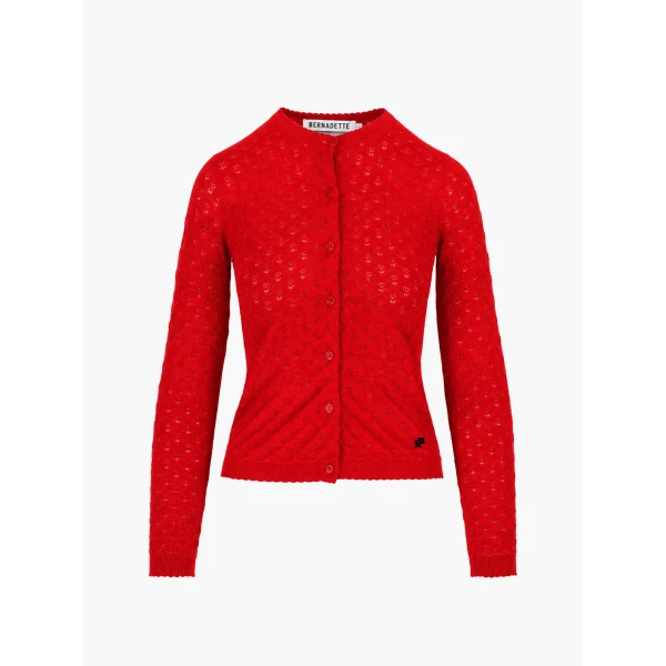Kira Cardigan in Ruby Red Pointelle - Image 2