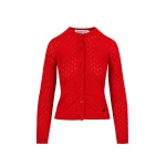 Bernadette Kira Cardigan in Ruby Red Pointelle | Knitwear | Coveti