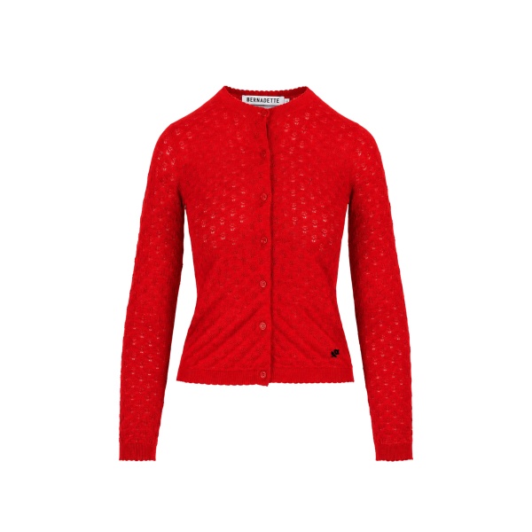 Bernadette Kira Cardigan in Ruby Red Pointelle | Knitwear | Coveti