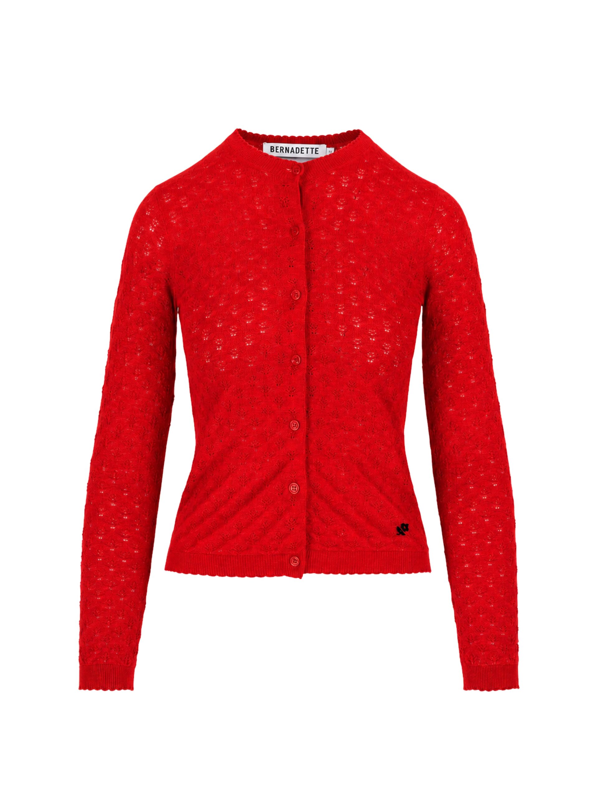 Bernadette Kira Cardigan in Ruby Red Pointelle | Knitwear | Coveti Bernadette Kira Cardigan in Ruby Red Pointelle | Knitwear | Coveti