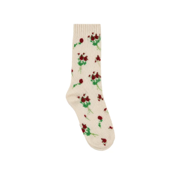 Lingerie Rose Cashmere Socks in Cream