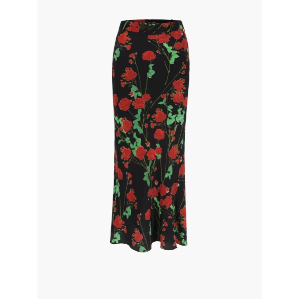 Long Skirt Chuck in Rosebranches Red on Black - Image 2