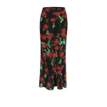 Bernadette Long Skirt Chuck in Rosebranches Red on Black | Skirts | Coveti