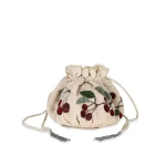 Bernadette Round Bag Embroidered in Multi Cherry Embroidery on Cream | Bags | Coveti