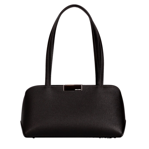 Ateliers Auguste Passy East West Silver Edition in Black Pebble Leather bag