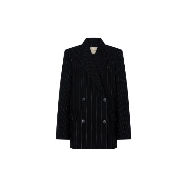 Camilla and Marc Alvar Double Breasted Blazer in Black and White Stripe | Jackets | Coveti