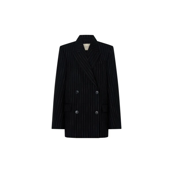 Alvar Double Breasted Blazer in Black and White Stripe