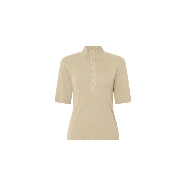 Aubrey Elbow Sleeve Rib Top in Latte
