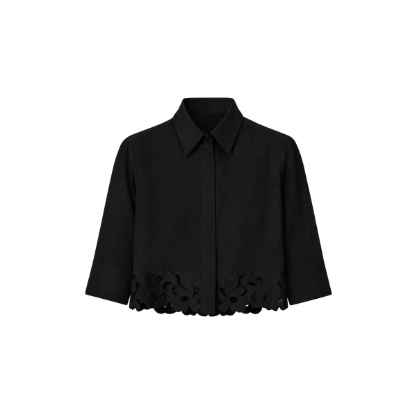 Camilla and Marc Chara Embroidered Cropped Shirt in Black | Tops | Coveti
