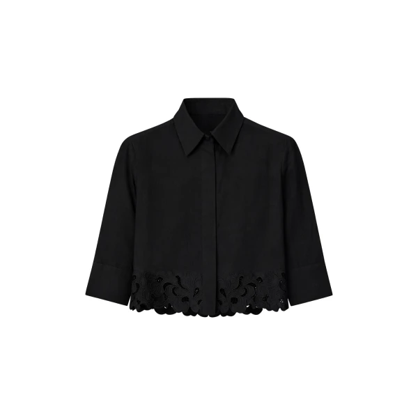 Chara Embroidered Cropped Shirt in Black